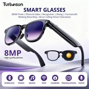 Turbosun A2 AI Smart Glasses,AI Voice Assistant,160+ Languages Real Time Translation, 8MP Wearable Camera for 2K Hands-Free Photography and Video Recoding, Open-Ear HiFi Music,Bluetooth Wireless