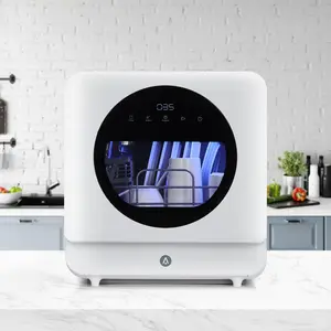 GARVEE Compact Countertop Dishwasher, Double Transparent Window Portable Countertop Dishwashers with 2 Water Inlet Methods, 162℉High Temperature and Air Drying Function Dishwasher for Kitchens and RVs