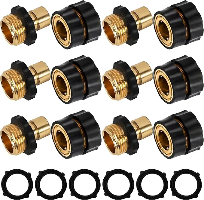Garden Hose Quick Connector, 3/4 Inch Male and Female Garden Hose Fitting Quick Connector Rubber Washers Leak Proof Durable Aluminum, 6 Set SummerVibes