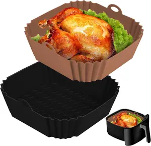2 PCS Square Silicone Air Fryer Liners - 8 Inch Reusable Air Fryer Pot - Air Fryer Accessories - Air Fryer Inserts for 4 to 7 QT Oven Microwave Accessories