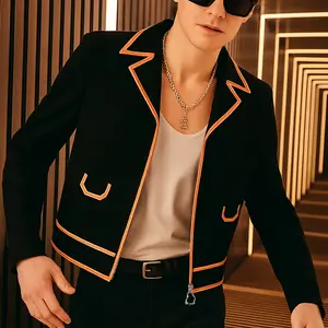 INCERUN Men's Cyberpunk Cosplay Moto Style Zipper Cropped Jacket Spring Autumn Bright Trim Slim Fit Coat for Party Nightclub Wear