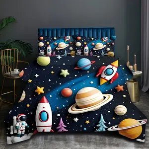 3-Piece Galaxy Space Themed Bedding Set, Digital Print Design, Zipper Closure, Sheet & Pillowcases, No Filler Included