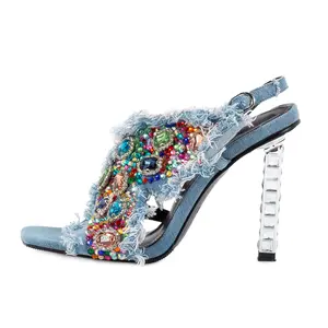 The Doris Sailor Denim Stiletto with Colorful Diamonds