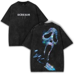 Ghost Face Scream Horror Premium Acid Wash T-Shirt, Halloween Merch Friday The 13th Merch, 80s Horror T-shirt, Slasher Movie Apparel For Fans