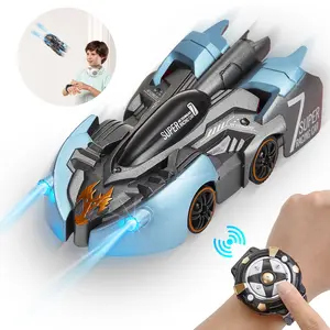Wall Climbing Car, 2.4G Wireless Watch Control, 360 Degree Rotation Stunt Mini RC Cars with LED Lights, USB Charge, Gifts for 3+ Boys Girls, Blue