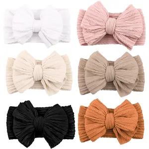 SQ-HDW143 Handmade Baby Headbands Soft Stretchy Nylon Hair Bands with Bows for Newborn Infant Baby Toddler Girls- Pack of 6
