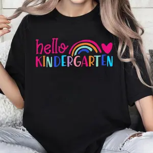 100% Cotton Toddler Kindergarten Shirt Boys Girls Retro Rainbow Graduation T-Shirt First Day of School Gift Tee Tops