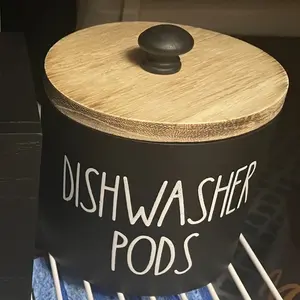 Round Wooden Dishwasher Capsule Container with Lid, Laundry Powder Capsules Storage Box, Kitchen Decorative Accessories Holder