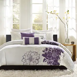 7 Piece Sateen Cotton Comforter Set-Casual Medallion Floral Design All Season Down Alternative Bedding, Shams, Bedskirt, Decorative Pillows, Lola