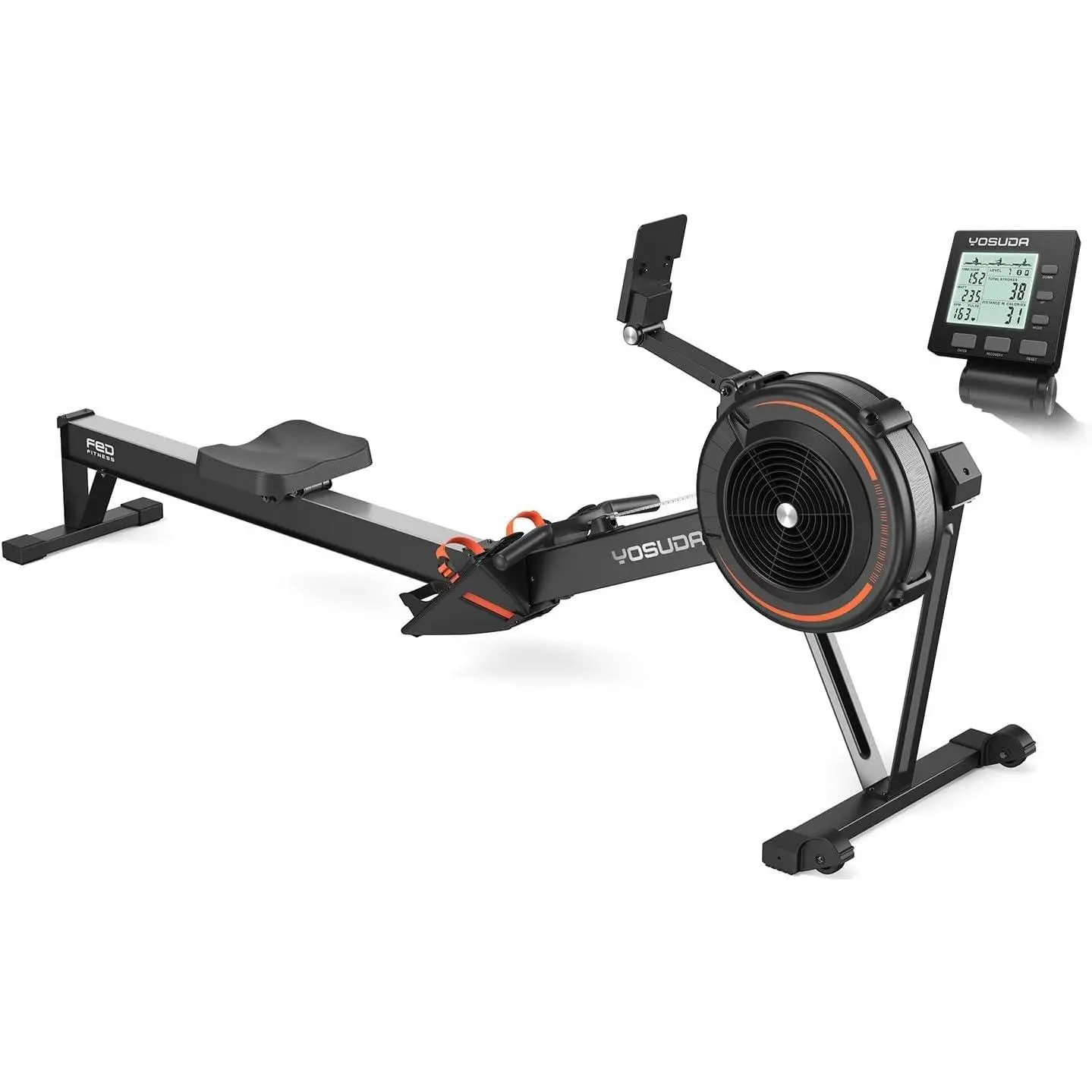 FED Fitness Yosuda Series RM6 Rowing Machine for Home, Professional Adjustable Air Resistance Rower Machines with Self-Powered Monitor, 53.7'' Row Rail, Ergonomic Comfort Seat, Easy Storage【live only】