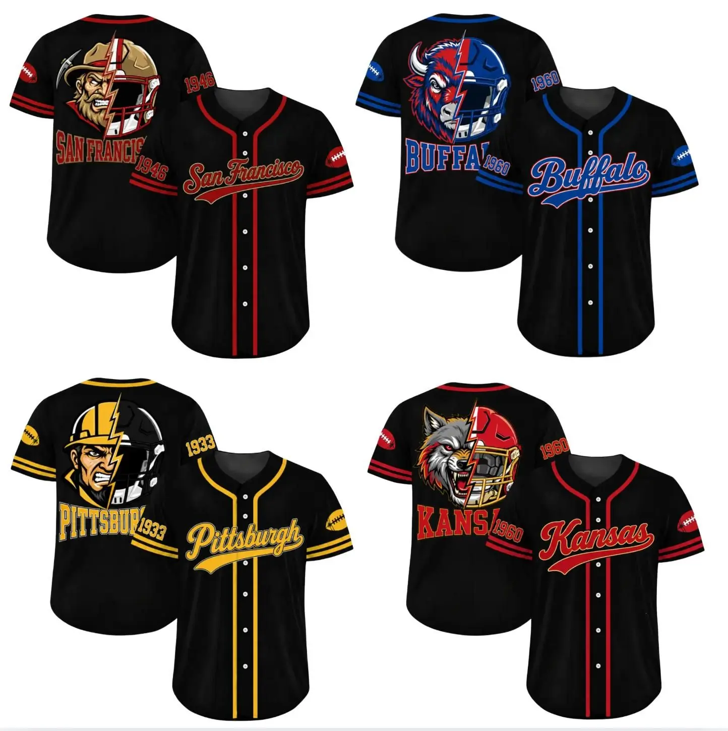 [Custom any Request] All Team Football Unisex Baseball Jersey Shirt, Football Game Day Shirt, Gift Shirt for Football Fans, Game Day Outfit, Casual Menswear