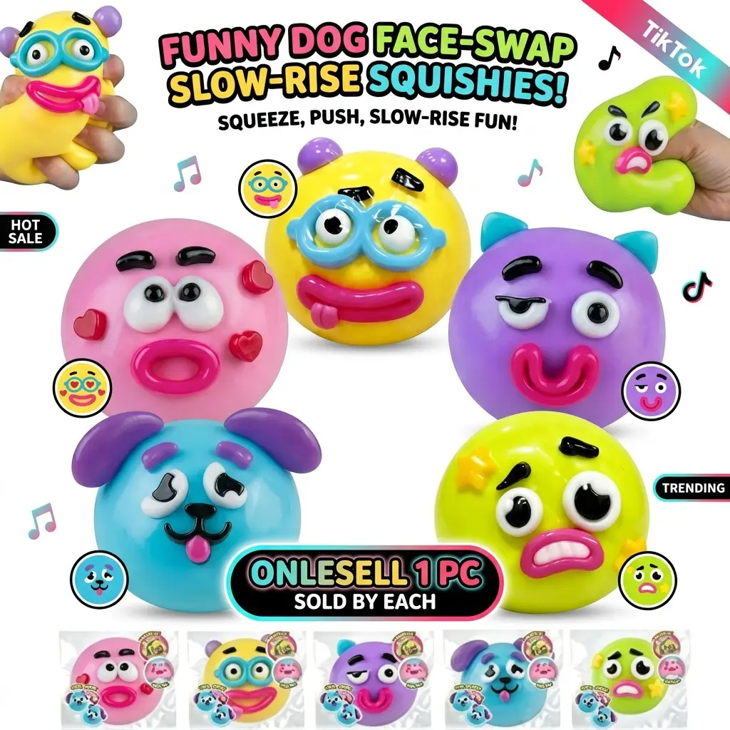 Funny Cute Dog Face Interchangeable Slow Rebound Stress Relief Toy, Fun Interactive Pet Accessory, Perfect for Relaxing Moments Gifts
