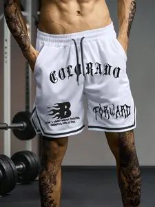 Men's Letter Print Shorts, Casual Comfy Breathable Bottom for Daily Wear, Men's Shorts for Summer