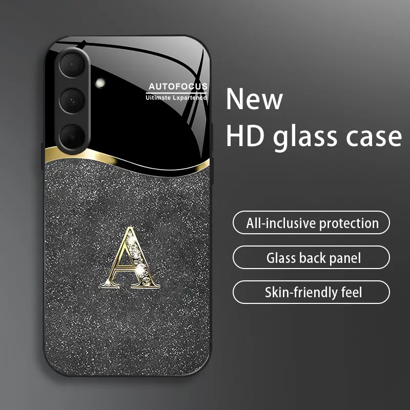 Suitable for [Galaxy S24] New high-end flashing letter glass mobile phone case New business simple metal paint electroplated glass mobile phone case Affordable anti-fall and anti-fingerprint-888