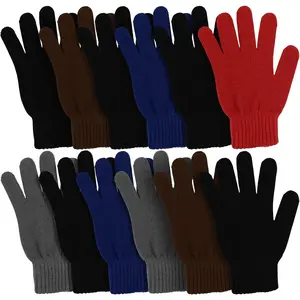 12 Pairs Winter Warm Knit Gloves Unisex Adult Stretchy Bulk Pack Magic Gloves for Men Women