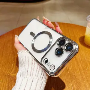 Electroplated Frame Magnetic Transparent Phone Case For IPhone 17 Air/16/15/14/13/12 Pro Max/17 16 15 14 Plus/11 12 13 Soft Case Anti-Drop Anti-Scratch Lens Protection Unisex Holiday Birthday Gift