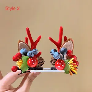 2 pieces Cute Reindeer Christmas Hair Barrettes Deer Xmas Horn and Ears Winter Pins Antler Hair Clips Pairs for Party Festival Headdress