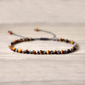 Tiger Eye x Hematite x Black Obsidian Bracelet - Natural Gemstone Beads - triple Protection Heart Healing Bracelet
