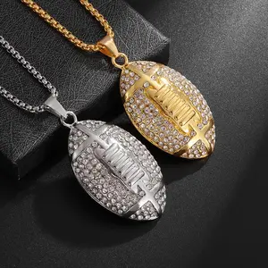 Fashionable Men's American Football Pendant Necklace Gold & Silver Hip-hop Trend Casual Sports Jewelry for Men and Women