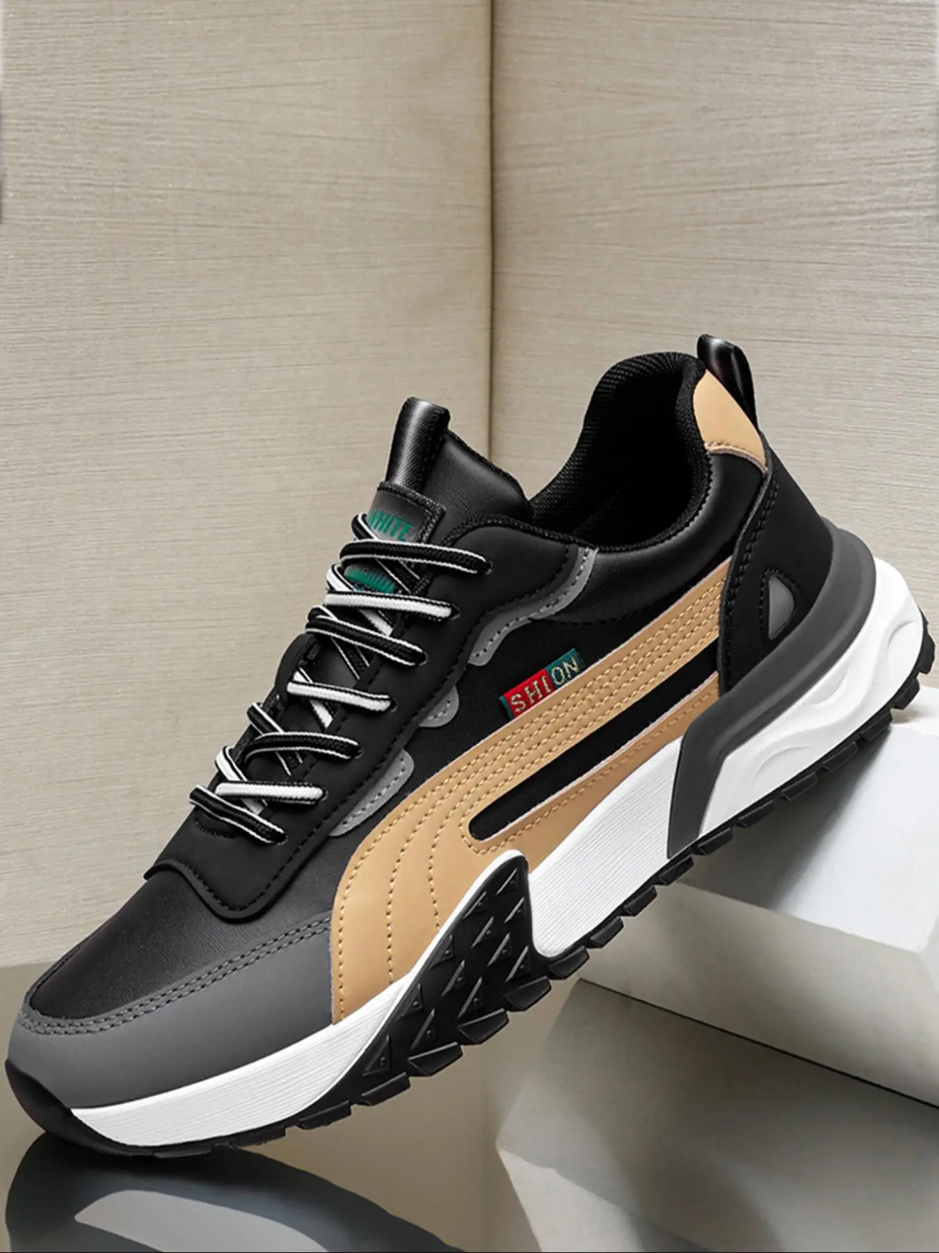 Men's Fashionable Lace Up Front Sneakers, Casual Comfortable Breathable Sports Running Shoes, Male All-match Round Toe Chunky Sneakers for Daily Life, Runner Athletic Shoe, Casual Jogging Shoes, Colorblock Running Shoes