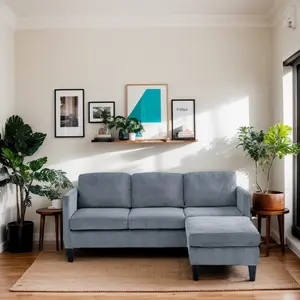 Velvet L-Shaped Sectional Sofa with Memory Foam, Art Deco Modern Sofa for Home/Office, Luxe Apartment Living Room Furniture with Cushioned Back