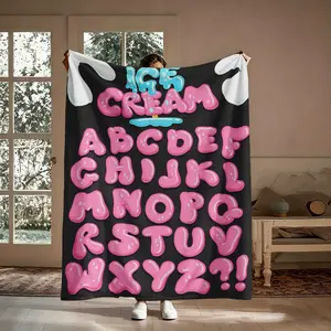 Alphabet Learning Flannel Blanket, Ice Cream Letter A-Z Candy Font Soft Cozy Throw, For Living Room Bedroom, Birthday Gift For Kids, Y2K Nursery Decor