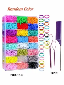 2000 Pcs Colorful Hair Scrunchies, 24-Grid Storage Box, Kids' Hair Ties, Candy-Colored, Stylish Braiding Hair Ropes, Hair Bands with Good Elasticity, Hair Accessories Set