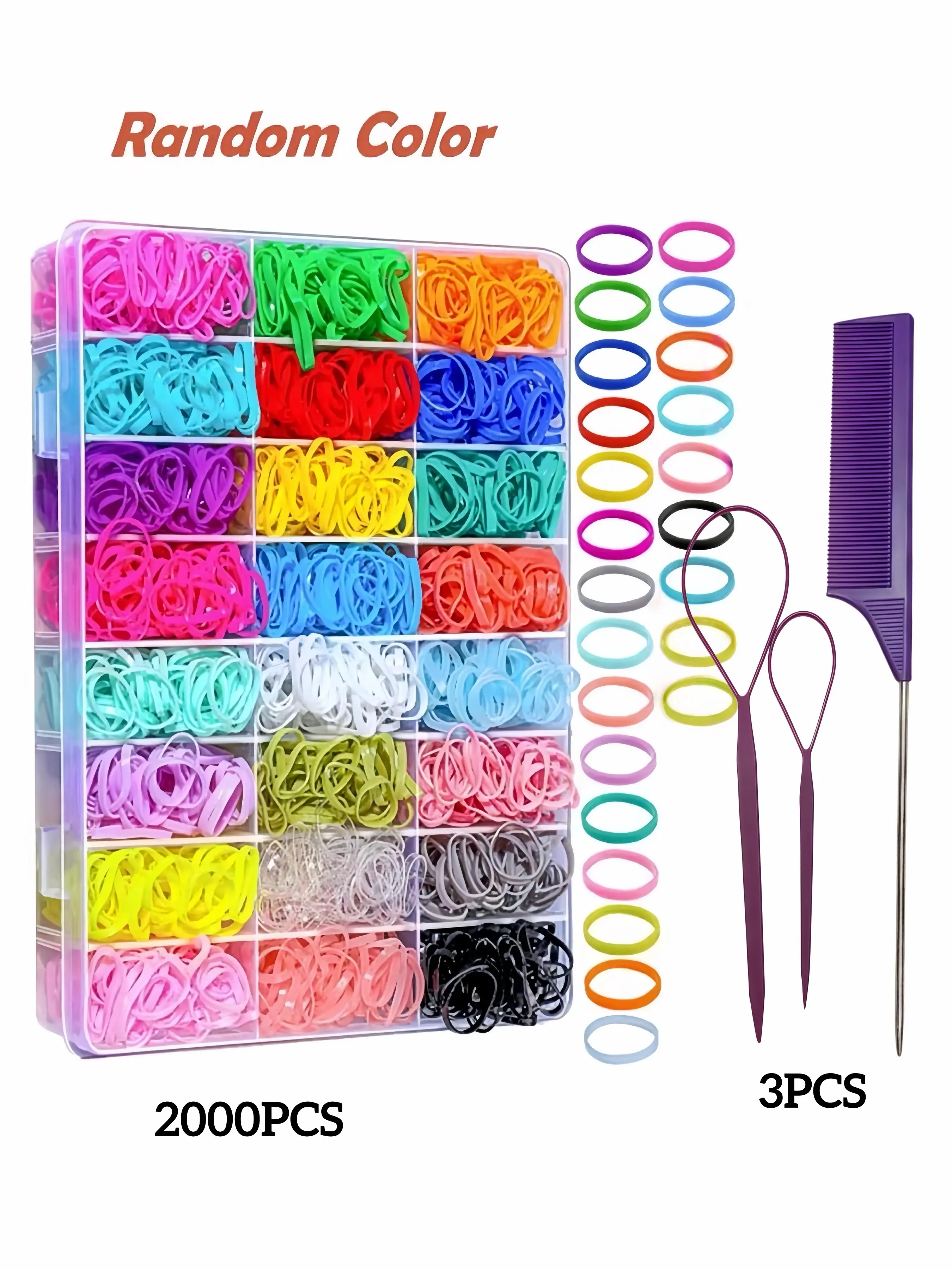 2000 Pcs Colorful Hair Scrunchies, 24-Grid Storage Box, Kids' Hair Ties, Candy-Colored, Stylish Braiding Hair Ropes, Hair Bands with Good Elasticity, Elastic Hair Accessory, Hairstyle Accessory, Hair Accessories Set, Children