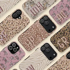 Animal Print Personalized Monogram Phone Case Initials Phone 17 16 15 14 13 12 11 Pro Max, Galaxy S25 Ultra Custom Case