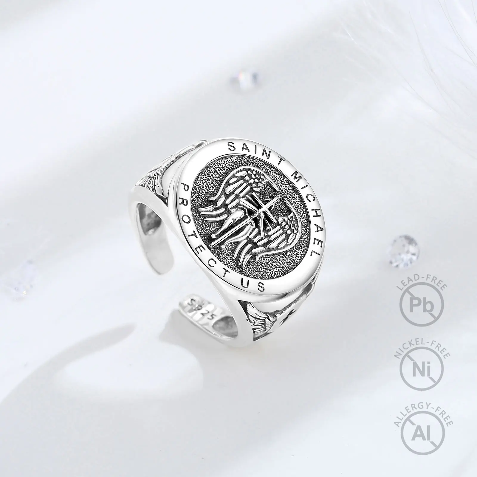 Eudora S925 Sliver Vintage Saint Benedict Ring, Adjustable St.Benedict Open Ring, Unisex Band with Benedictine Cross & Latin Inscriptions, Christian Jewelry Gift Eudora S925 Sliver Vintage Saint Benedict Ring, Adjustable St.Benedict Open Ring, Unisex Band with Benedictine Cross & Latin Inscriptions, Christian Jewelry Gift