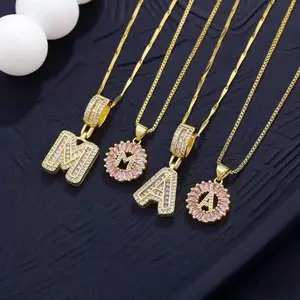 2 Count Initial Letter Pendant Necklaces with Zircon Stones for Women 26 Alphabet Necklace Fashion Jewelry for Parties & Birthdays Valentine's Day Gift bundle sets