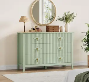Fluted Dresser 47 Inch Wide Storage Organizer Cabinet for Living Room Hallway Entryway Green