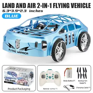 Remote Control Drone Car Mini, 2-in-1 Air-Ground Dual-Mode RC Flying Car with Intelligent Colorful LED Lights, 2.4G 2 Batteries Vehicle Toy Gift for Adults