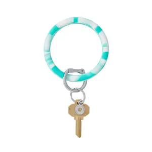 OVENTURE Silicone Big O® Key Ring - In The Pool Marble Round Charm with Aqua & White Marble Swirls for Hands-Free Convenience Stylish Keychain