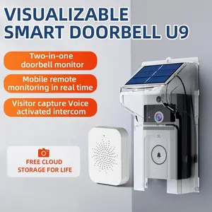 Two-in-One Visual Smart Doorbell | Can be remotely monitored via mobile phone, allows hearing and communication with visitors. USB charging, waterproof cover, solar charging, can be installed with holes, can be pasted on the wall