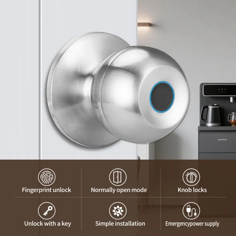 Fingerprint Door Lock, Smart Fingerprint Door Handle, With Lock, Biometric Door Handle, Includes App Control and Key, Keyless Fingerprint Entry Door Lock, Suitable for Bedrooms, Front Doors, Homes, Offices, Satin Silver