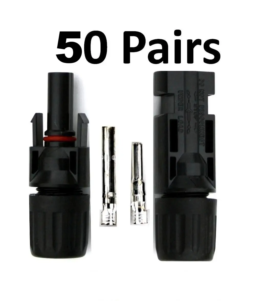 50PCS Solar Panel MC4 Connector Kit  IP67 Waterproof Male/Female Solar Connectors w/ 2 Spanners – 25 Pairs for Solar Panel Systems