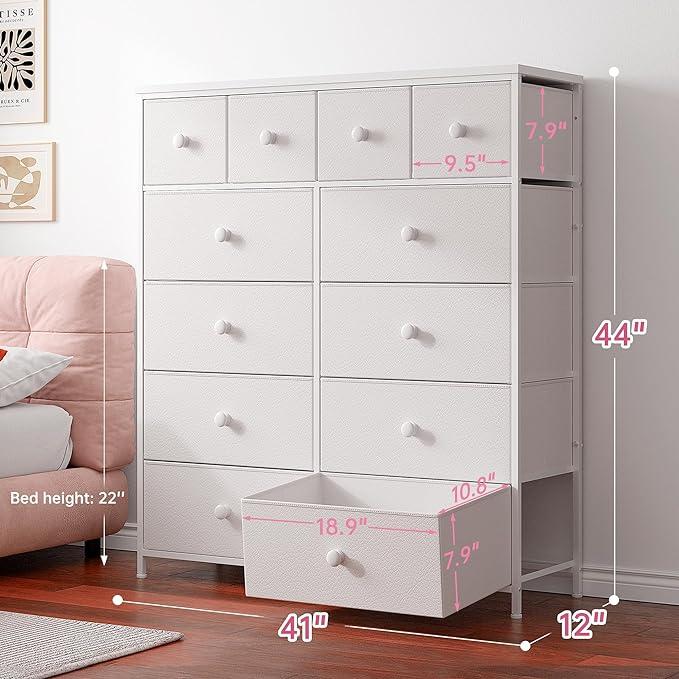 【New Year Home Storage Decor】RaybeeFurniture 12 Drawer Dresser for Bedroom with Fabric Drawers, Large Storage Chest with Metal Frame & Wood Top, Modern Closet Organizer Dresser for Women, Living Room, Entryway, Clothes, Linens, Accessories