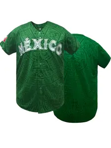 Mexico Men's Letter & Figure Patched Button Short Sleeve Sports Jersey, Loose Breathable Soft Comfort V Neck Top for Baseball, Outdoor Clothing for Soccer Team Birthday Gifts party shirt