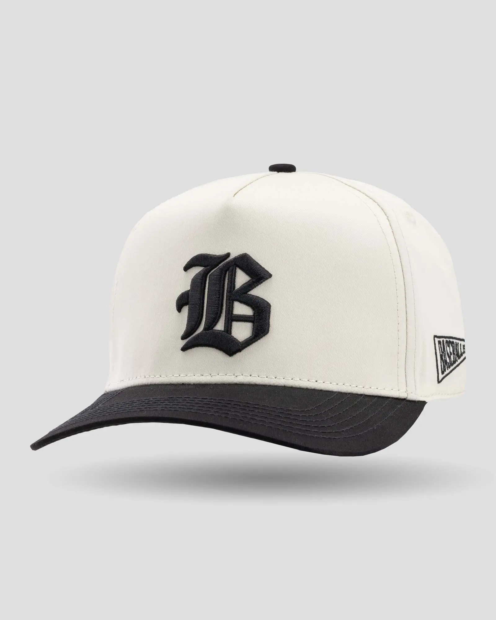 Baseballism Old English Home Plate B Five Panel Cap - Black/Cream
