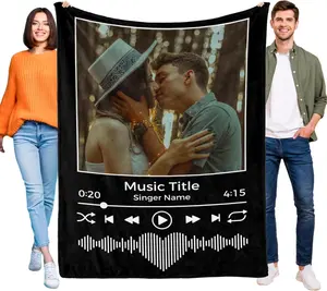 Custom Blanket with Picture Text Personalized Music Player Photo Blanket Customized Soft Flannel Throw Blanket Customized Gifts for Mom Dad Girlfriend Boyfriend Couple Wife Husband