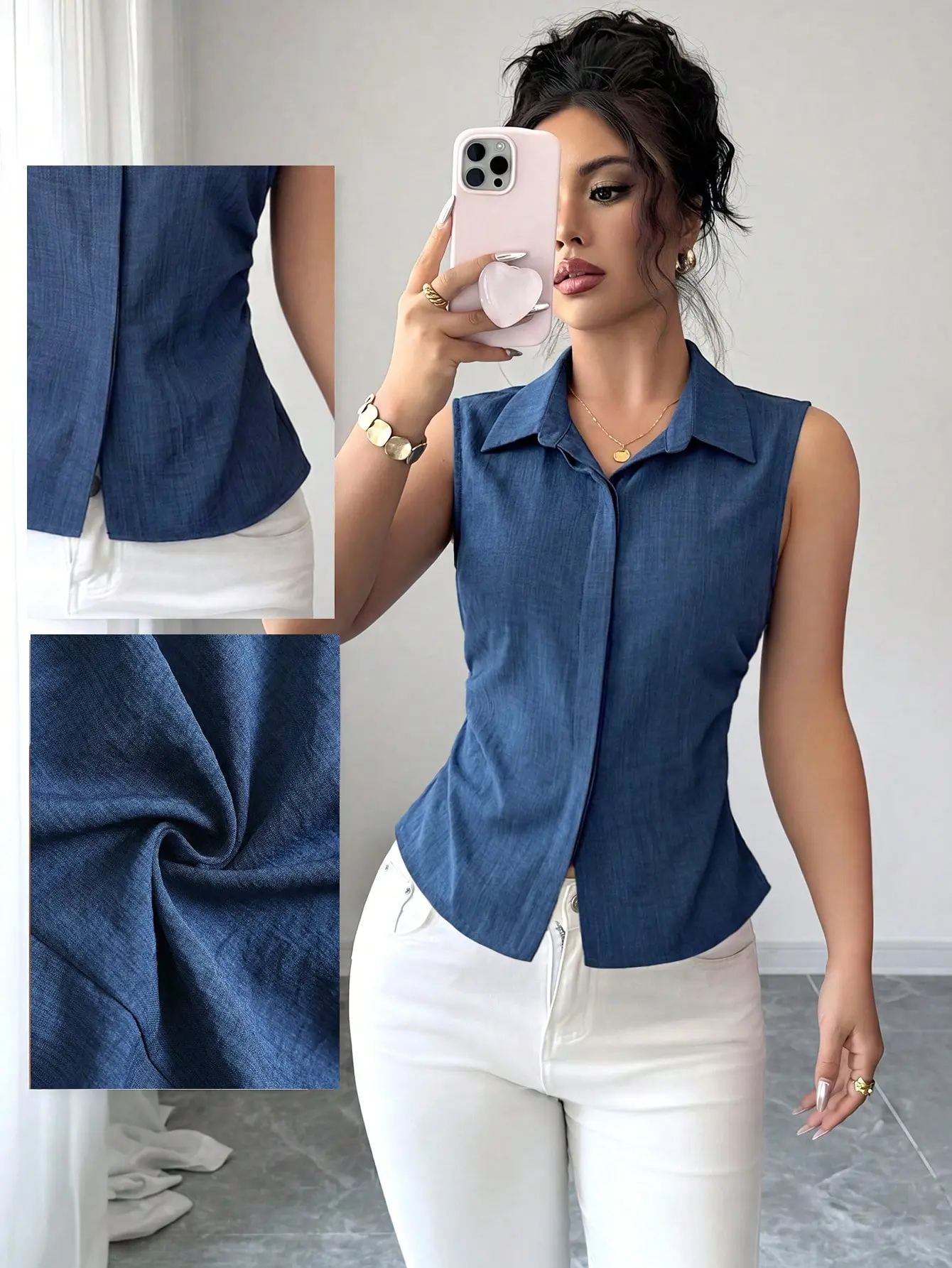 Plus Size Women's Sleeveless Lapel Blouse - Asymmetrical Hem Slim Fit Summer Top for Women - Casual Business Office Shirt - Elegant Vacation Travel Everyday Chic Tank Blouse