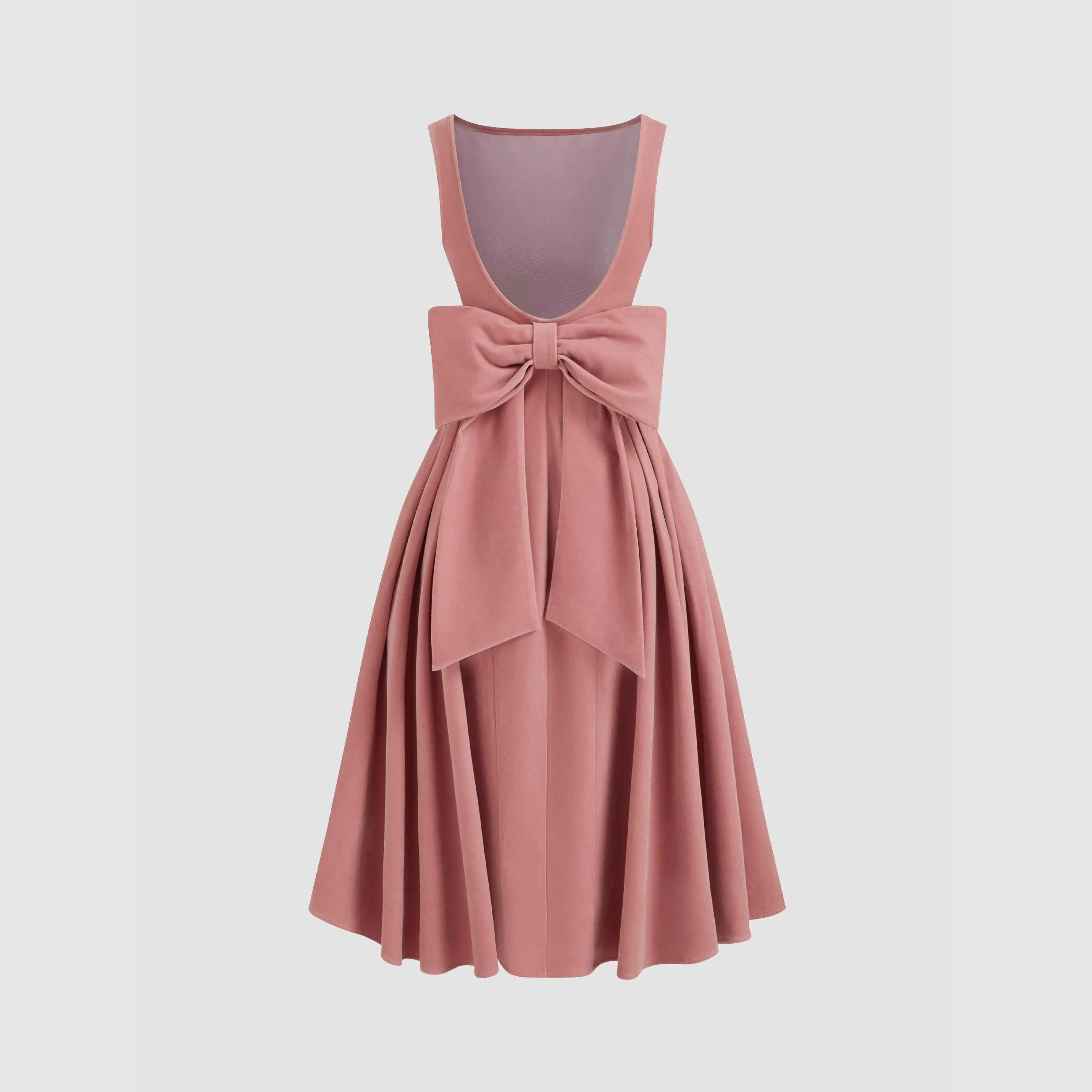 Cider [3 colors, size 0-26] Velvet Boat Neck Bowknot Backless Midi Dress, Sleeveless Dress, Elegant, Nylon, Plain