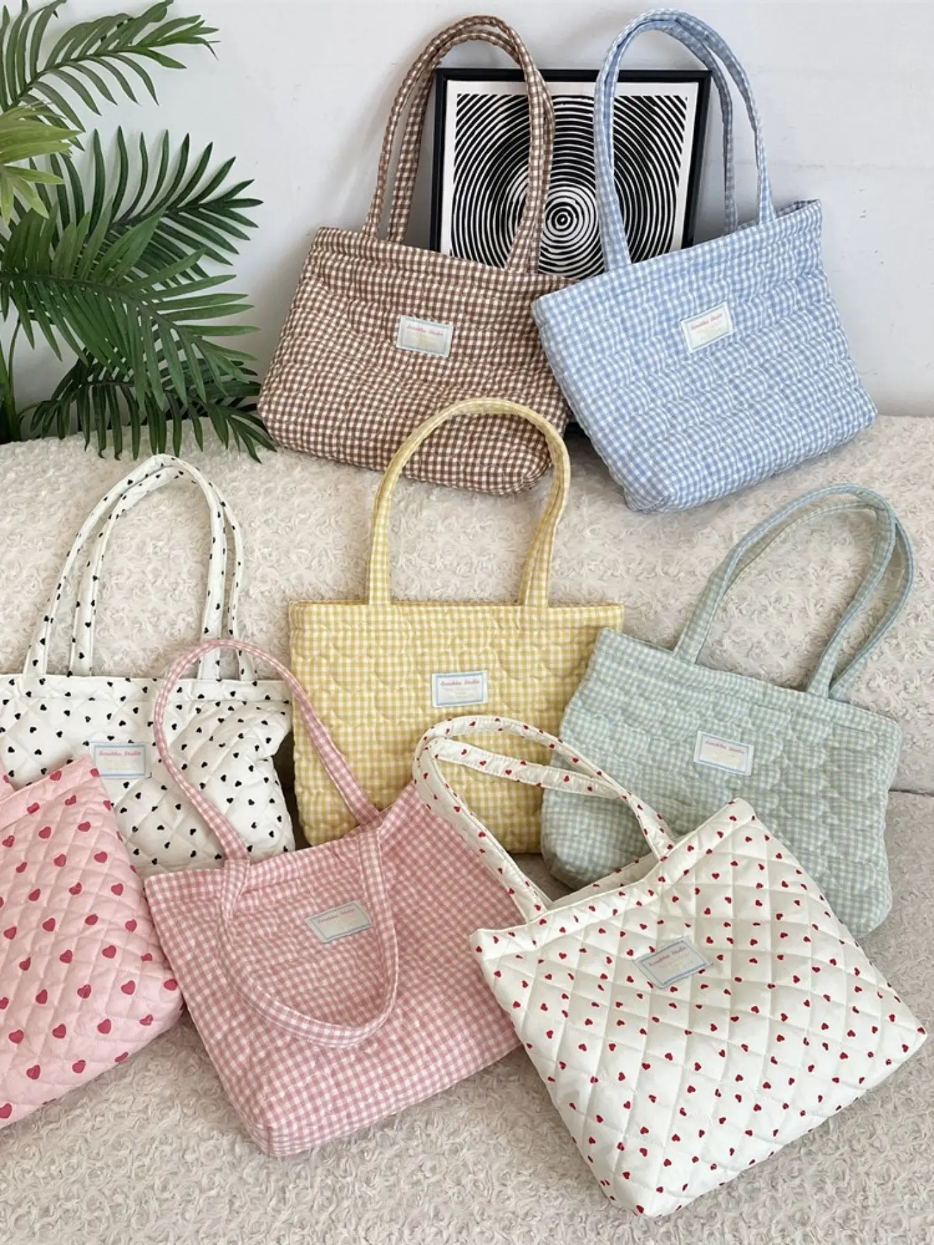 1PC Stitched Heart Plaid Mommy Shoulder Bag Large Capacity Handbag for Women, Stylish and Spacious Shopping Accessory, Fashionable Patterned Bag, Lightweight Mommy Bag, Casual Trendy Bag, Fashionable Bags