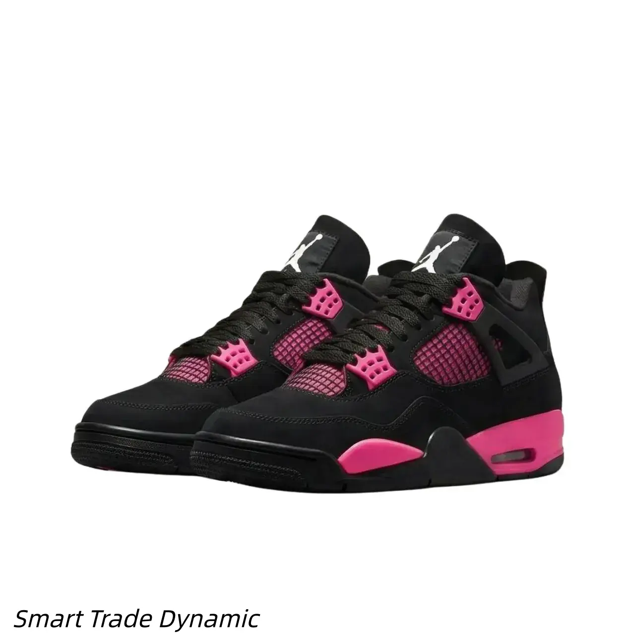 Black & Bright Pink Two Tone Retro Mid Sneakers Grid Mesh Cushioned Sole Ladies Casual Footwear