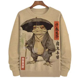 frog print men's sweatshirt, round neck long-sleeved pullover, casual sweatshirt.