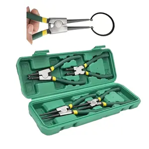 4pcs 7" Snap Ring Pliers Set, Heavy Duty Internal/External Circlip Pliers Kit with Straight & Bent Jaw, Spring Loaded Retaining Ring Pliers with Storage Case for Car Repair, Motorcycle Maintenance