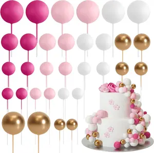 Ball Cake Topper, 32 Pcs Foam & Wire Decorations, Mini Balloons Cake Topper Sticks, 4 Colors/Sizes for Wedding Party Birthday Cake Decorating tiktokshopspringglowup,summervibes