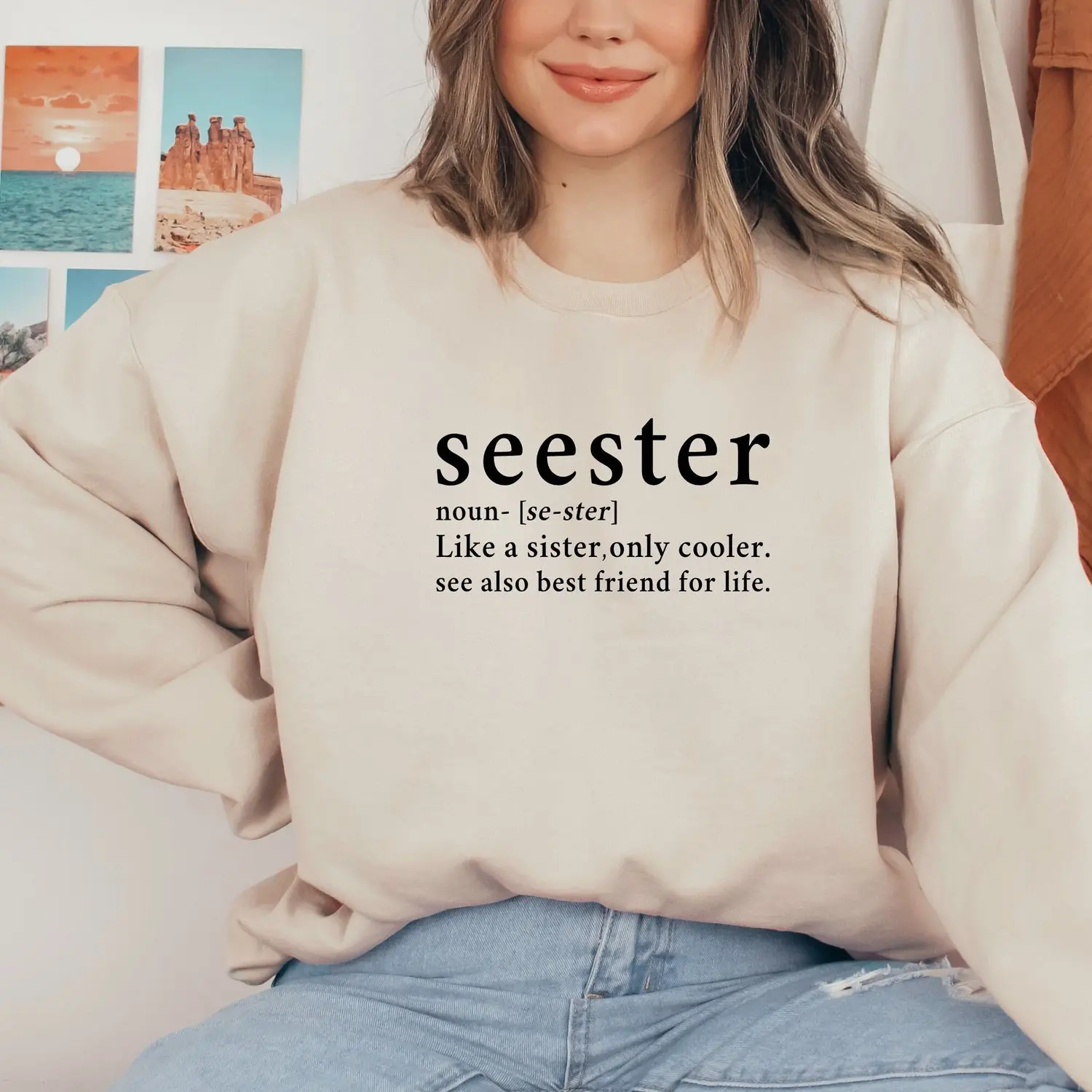 Seester Like A Sister Only Cooler Sweatshirt & Hoodie, Seester Noun Hoodie, Funny Gift for Sister, Women’s Hoodie Womenswear Tops