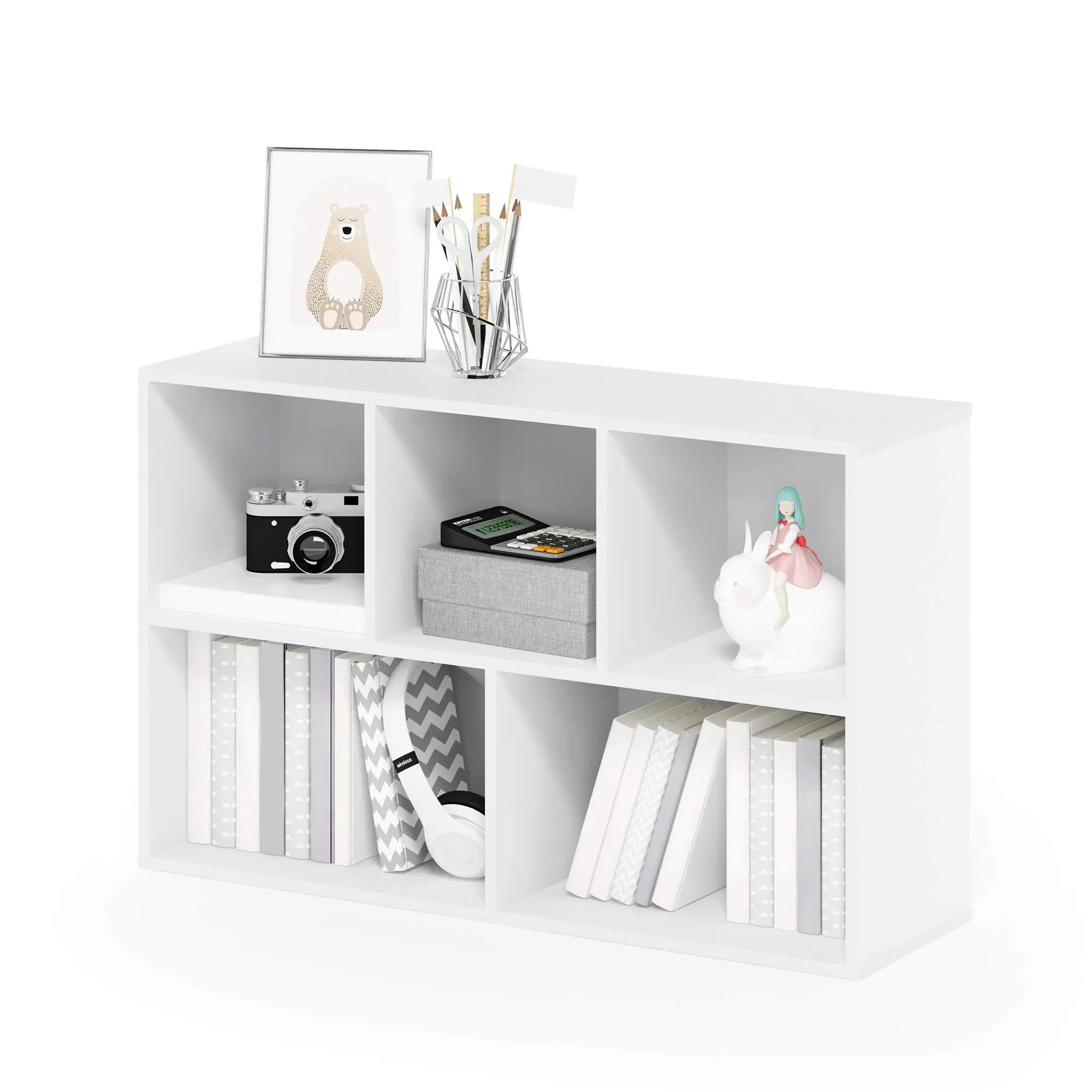 HOMLUX Luder 5-Cube Reversible Open Book Shelf – White, Affordable & Versatile Storage